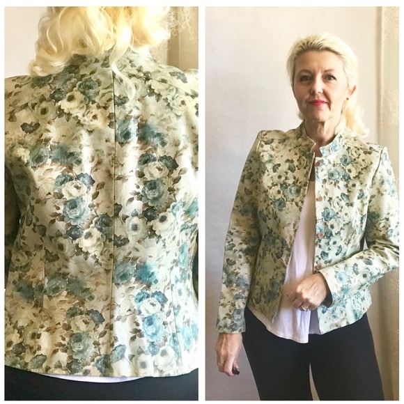 Leather Vintage Rose Print Moto Jacket - Picture 3 of 8